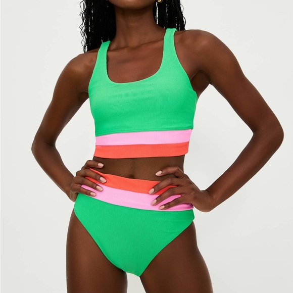 Beach Riot Green Eva Sports Bra with Pink and Orange Accents - Picture 4 of 9